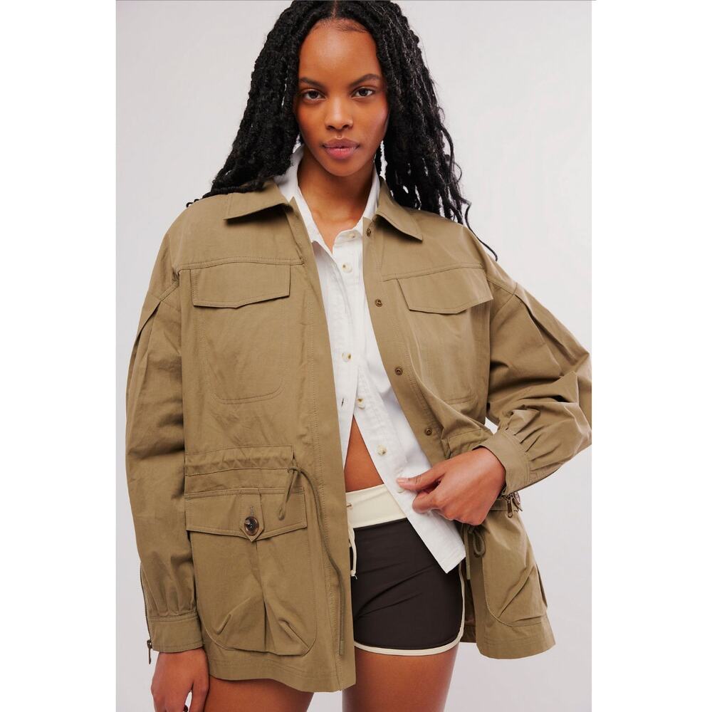 Free People OOFWEAR‎ Oversized Khaki Cotton Rain Duster Jacket Size 12 NWT